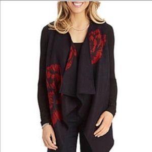 DEMOCRACY vest cascade front floral black sweater size S